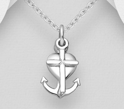 925 Sterling Silver Anchor and Cross and Heart Pendant