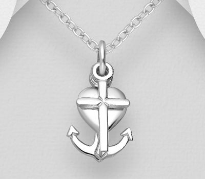 Şəkli böyütmək üçün tiklayın 925 Sterling Silver Anchor and Cross and Heart Pendant
