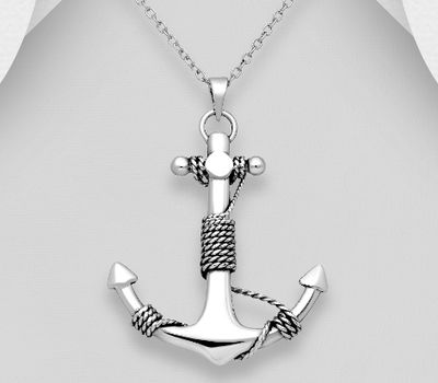 925 Sterling Silver Oxidized Anchor Pendant