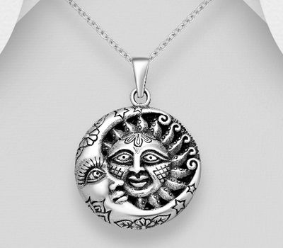 925 Sterling Silver Oxidized Moon and Sun Pendant