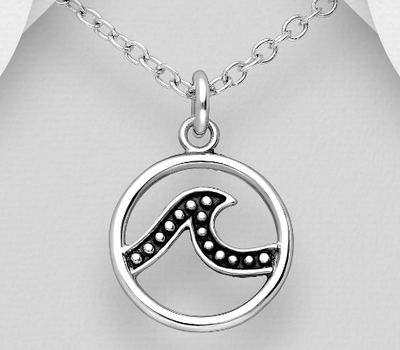 925 Sterling Silver Oxidized Wave Pendant