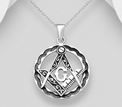 925 Sterling Silver Oxidized Freemasonry Pendant