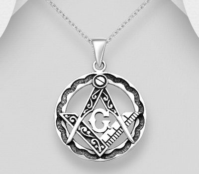 Şəkli böyütmək üçün tiklayın 925 Sterling Silver Oxidized Freemasonry Pendant