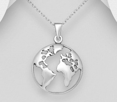925 Sterling Silver World's Map Pendant