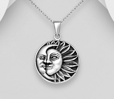 925 Sterling Silver Oxidized Moon, Sun Pendant