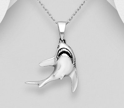 Şəkli böyütmək üçün tiklayın 925 Sterling Silver Oxidized Shark Pendant