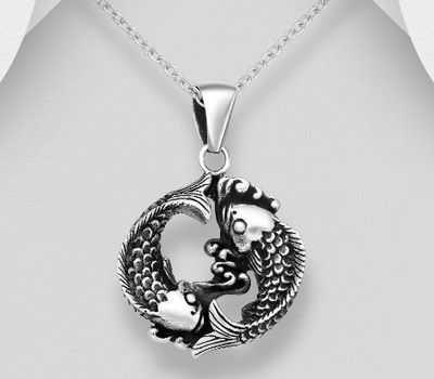 Şəkli böyütmək üçün tiklayın 925 Sterling Silver Oxidized Fish Pendant