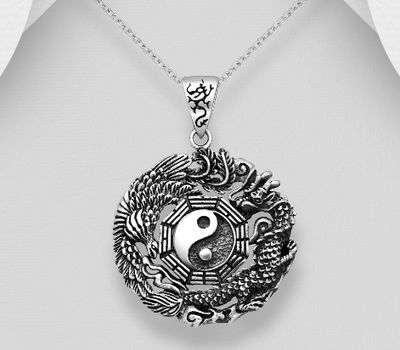 925 Sterling Silver Dragon and Yin-Yang Pendant