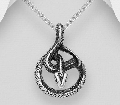 925 Sterling Silver Oxidized Snake Pendant
