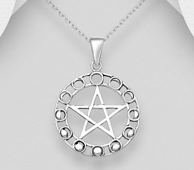Şəkli böyütmək üçün tiklayın 925 Sterling Silver Oxidized Lunar Phases and Star Pendant