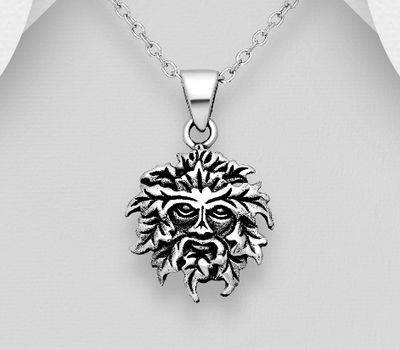 925 Sterling Silver Oxidized Green Man Pendant