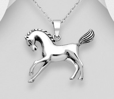 925 Sterling Silver Oxidized Horse Pendant