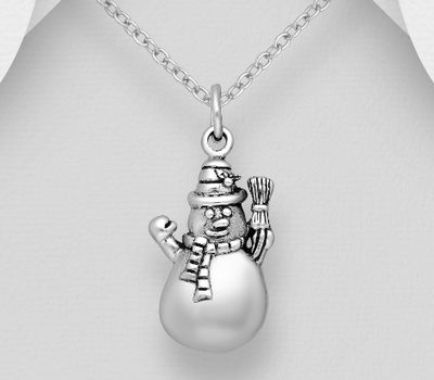 925 Sterling Silver Oxidized Snowman Pendant