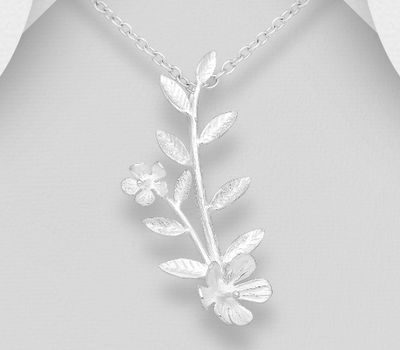 Şəkli böyütmək üçün tiklayın 925 Sterling Silver Flower and Leaf Pendant