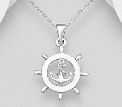 Şəkli böyütmək üçün tiklayın 925 Sterling Silver Anchor and Ship Wheel Pendant