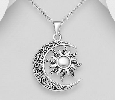 925 Sterling Silver Oxidized Moon And Star Pendant