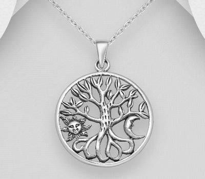 925 Sterling Silver Moon, Sun & Tree Of Life Pendant