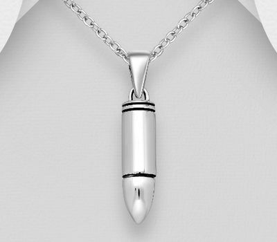 925 Sterling Silver Oxidized Bullet Pendant