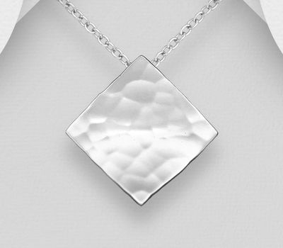 925 Sterling Silver Hammered Rhombus Pendant