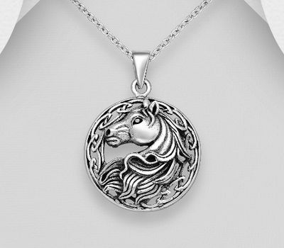 925 Sterling Silver Oxidized Horse Pendant