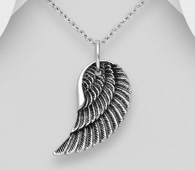 925 Sterling Silver Oxidized Wing Pendant