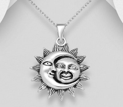 Şəkli böyütmək üçün tiklayın 925 Sterling Silver Oxidized Moon and Star Pendant