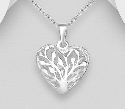 925 Sterling Silver Heart Tree of Life Pendant