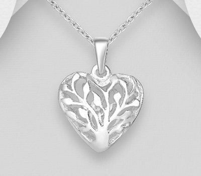 Şəkli böyütmək üçün tiklayın 925 Sterling Silver Heart Tree of Life Pendant