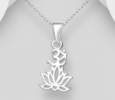 Şəkli böyütmək üçün tiklayın 925 Sterling Silver Lotus & Hindu Mantra Om Pendant