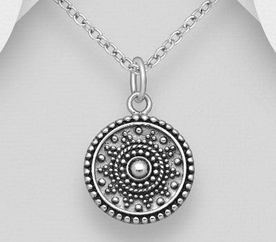 925 Sterling Silver Oxidized Ball Circle Pendant