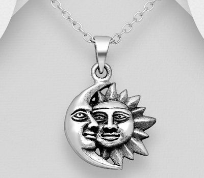 925 Sterling Silver Oxidized Moon and Star Pendant