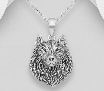 925 Sterling Silver Oxidized Wolf Pendant