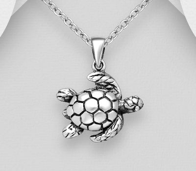 925 Sterling Silver Oxidized Turtle Pendant