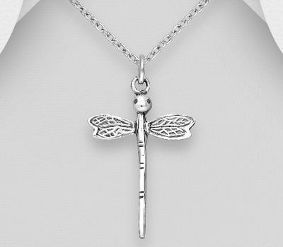 925 Sterling Silver Oxidized Dragonfly Pendant