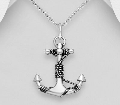 925 Sterling Silver Oxidized Anchor Pendant