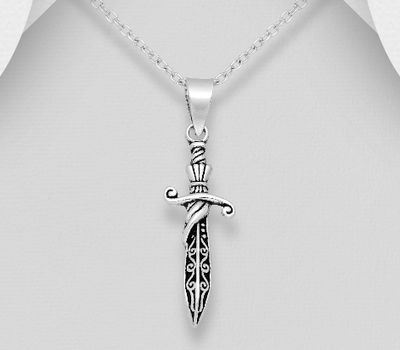 925 Sterling Silver Oxidized Sword Pendant