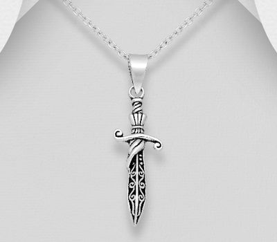 Şəkli böyütmək üçün tiklayın 925 Sterling Silver Oxidized Sword Pendant
