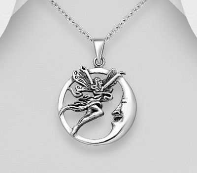 925 Sterling Silver Oxidized Fairy Pendant