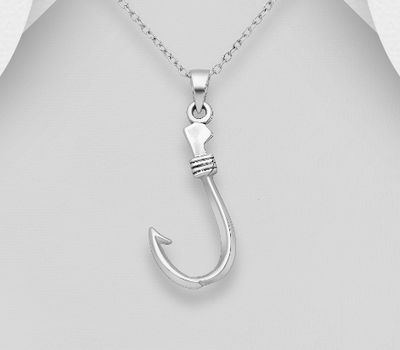 Şəkli böyütmək üçün tiklayın 925 Sterling Silver Fish Hook Pendant