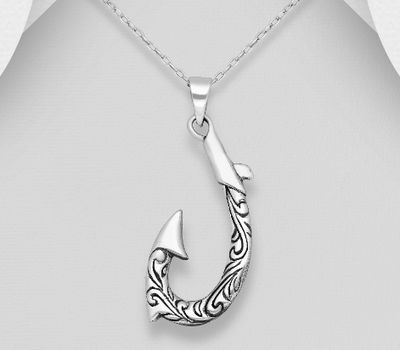 Şəkli böyütmək üçün tiklayın 925 Sterling Silver Oxidized Swirl Hook Pendant