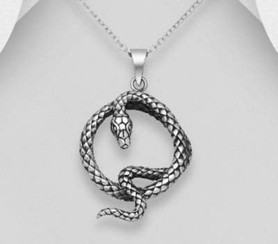 925 Sterling Silver Oxidized Snake Pendant