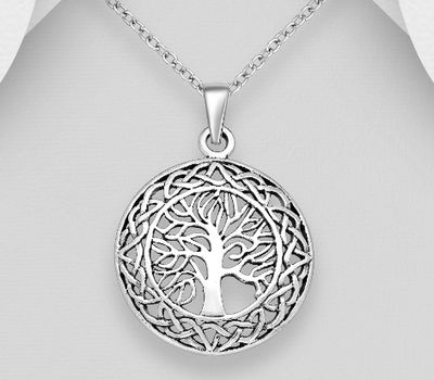 925 Sterling Silver Oxidized Celtic and Tree Of Life Pendant