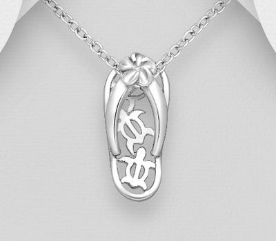 Şəkli böyütmək üçün tiklayın 925 Sterling Silver Flip Flop and Sandal Pendant