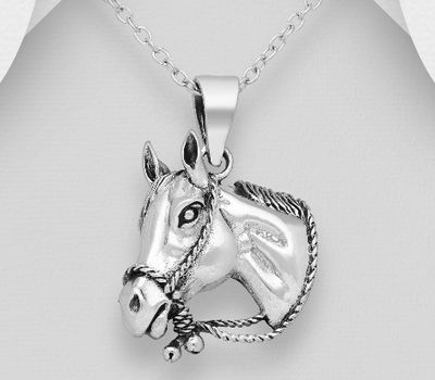 925 Sterling Silver Oxidized Horse Pendant