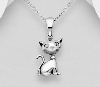 925 Sterling Silver Oxidized Cat Pendant