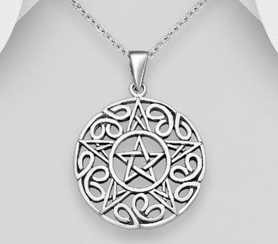 925 Sterling Silver Oxidized Pentagram Star Pendant
