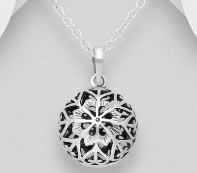 Şəkli böyütmək üçün tiklayın 925 Sterling Silver Oxidized Flower Pendant