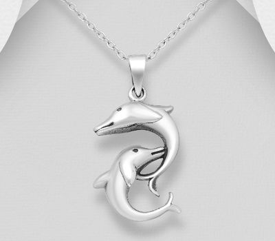 925 Sterling Silver Oxidized Dolphins Pendant