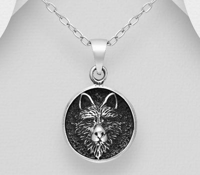 Şəkli böyütmək üçün tiklayın 925 Sterling Silver Oxidized Wolf Pendant