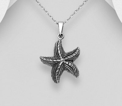925 Sterling Silver Oxidized Starfish Pendant